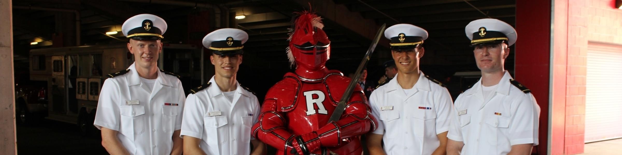 Scarlet Knight with Midshipmen at Military Appreciation Game